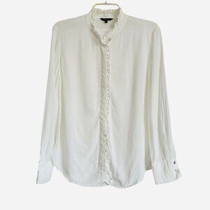 Massimo Dutti White Ruffle Button Down Blouse Top Sz 8 Cottagecore
